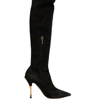 Botas altas hasta la rodilla con tacón de aguja de ante negro de Dolce &amp; Gabbana