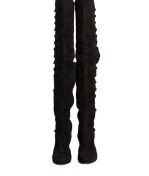 Botas hasta la rodilla con tacón de ante negro de Dolce &amp; Gabbana
