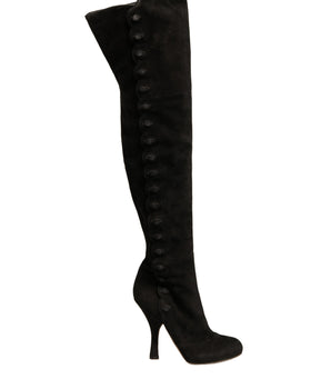 Botas hasta la rodilla con tacón de ante negro de Dolce &amp; Gabbana
