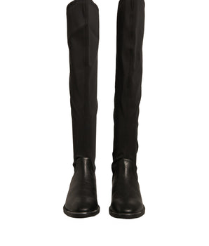 MY TWIN Black Leather Suede Flats High Boots Shoes