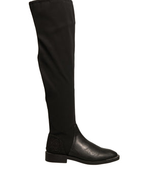 MY TWIN Black Leather Suede Flats High Boots Shoes