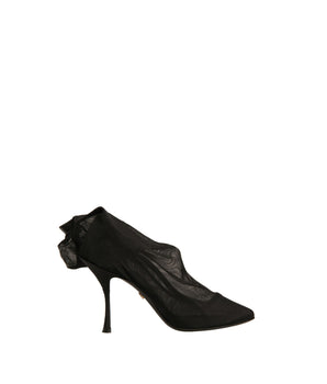 Botas y zapatos de tacón estilo calcetín de malla de seda negra de Dolce &amp; Gabbana