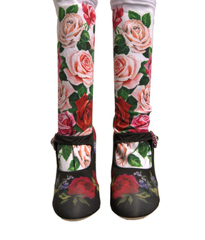 Calcetines florales negros de Dolce &amp; Gabbana, botas de cristal y zapatos de jersey