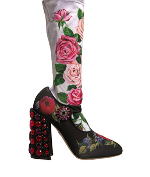 Calcetines florales negros de Dolce &amp; Gabbana, botas de cristal y zapatos de jersey