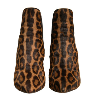 Botas y zapatos de tacón elásticos de piel de leopardo marrón de Dolce &amp; Gabbana