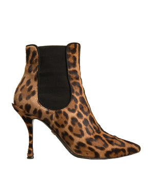 Botas y zapatos de tacón elásticos de piel de leopardo marrón de Dolce &amp; Gabbana