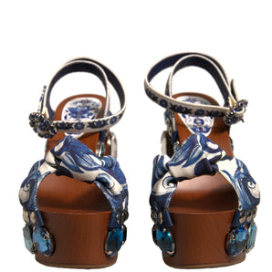 Dolce & Gabbana Multicolor Majolica Embellished Wedge Sandals Shoes