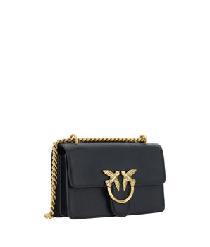 PINKO Black Calf Leather Bos Taurus Shoulder Bag
