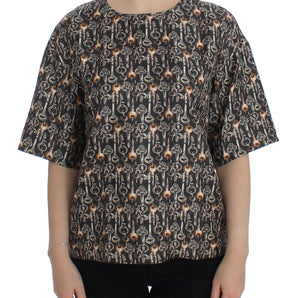 Dolce &amp; Gabbana Enchanted Sicily Silk Blouse with Medieval Keys Print