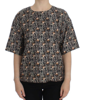 Dolce & Gabbana Enchanted Sicily Silk Blouse with Medieval Keys Print Dolce & Gabbana 