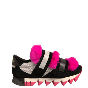 Dolce & Gabbana Black Pink Fur Embellished Sneakers Shoes