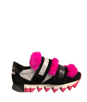 Zapatillas deportivas con adornos de pelo en rosa y negro de Dolce &amp; Gabbana