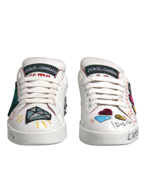 Dolce &amp; Gabbana White Sequined Crystal Low Top Sneakers Shoes