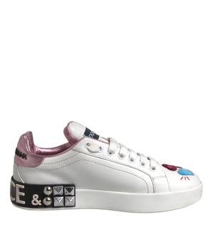 Dolce &amp; Gabbana White Sequined Crystal Low Top Sneakers Shoes