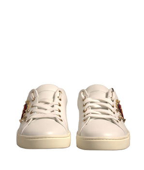 Dolce &amp; Gabbana White Leather Gold Red Heart Sneakers Shoes