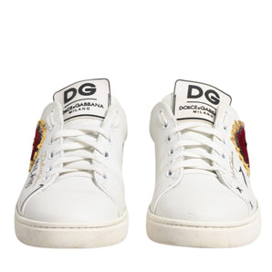 Dolce & Gabbana White Leather Heart Embellished Sneakers Shoes