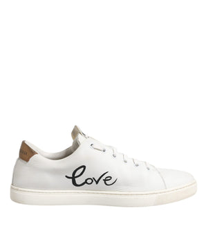 Dolce &amp; Gabbana White Leather Heart Embellished Sneakers Shoes