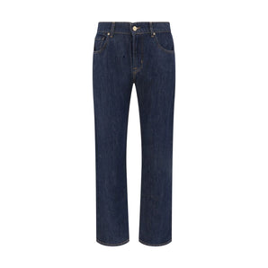 7FOR Blue Cotton Straight-Leg Jeans