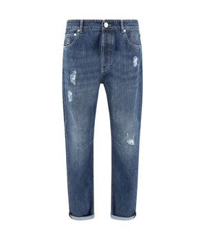 Brunello Cucinelli Blue Cotton Straight-Leg Jeans