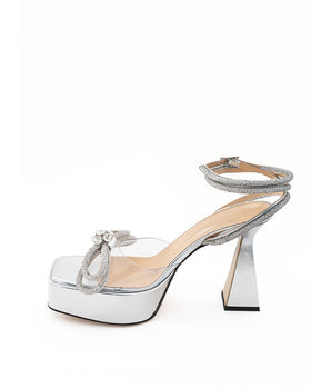 MACH & MACH Gray Leather Platform Sandals
