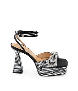 MACH & MACH Black Leather Stiletto Heel Sandals