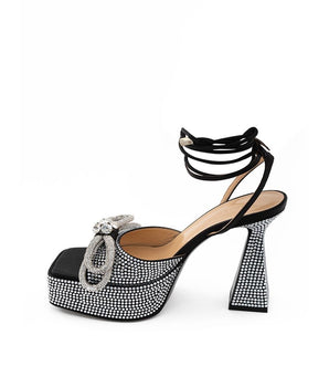 MACH & MACH Black Leather Stiletto Heel Sandals