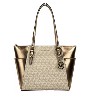 Michael Kors Charlotte Large Leather Top Zip Tote Bag Purse Rose Gold