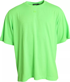 Dolce &amp; Gabbana Green Embossed Logo Crew Neck Neon T-shirt