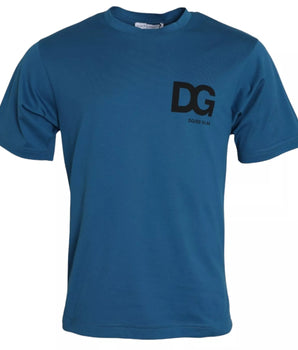 Dolce &amp; Gabbana Blue Logo Cotton Round Neck Short Sleeves T-shirt