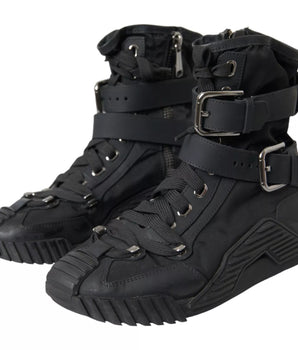 Dolce &amp; Gabbana Black Nylon NS1 High Top Sneakers Shoes