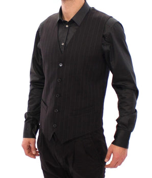 Dolce & Gabbana Elegant Black Striped Wool Dress Vest Dolce & Gabbana 