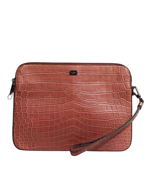 Dolce &amp; Gabbana Bordeaux Croc Leather Logo Plaque Men Briefcase Bag