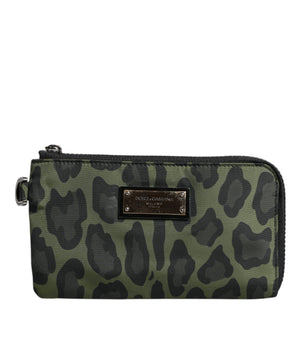 Dolce &amp; Gabbana Green Leopard Leather Logo Plaque Multifunctional Kit Bag