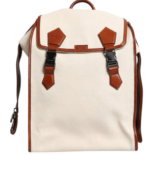 Mochila de viaje Dolce &amp; Gabbana EDGE para hombre, de lona beige y marrón, de cuero
