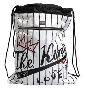 Dolce &amp; Gabbana Black White Striped Polyester Drawstring Bag