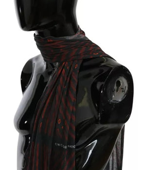 Costume National Black Red Viscose Foulard Branded Scarf