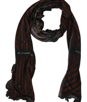 Costume National Black Red Viscose Foulard Branded Scarf