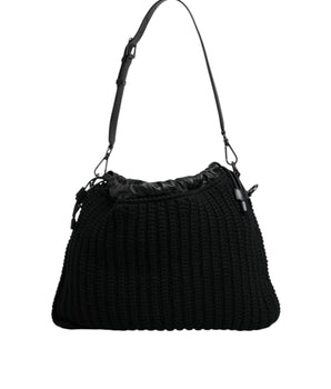 Dolce &amp; Gabbana Black Cashmere Knitted Leather Shoulder Bag