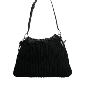 Dolce &amp; Gabbana Black Cashmere Knitted Leather Shoulder Bag