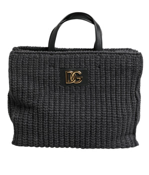 Dolce &amp; Gabbana Black Large Knitted Crochet Shoulder Shopper DG Logo Bag
