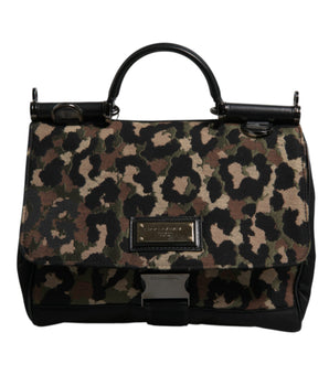 Dolce &amp; Gabbana Brown Leopard Print Lacquard Nylon Sicily Tote Bag