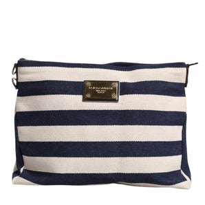 Dolce & Gabbana Blue White Stripes Logo Plaque Tote Bag