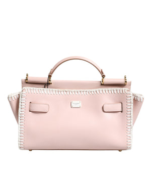 Dolce &amp; Gabbana Light Pink Logo Plaque Soft Leather Strap Crossbody Bag