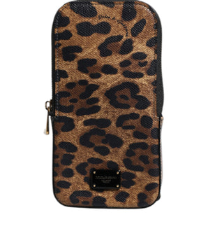 Dolce &amp; Gabbana Brown Leopard Print Dauphine Leather Zip Around Wallet