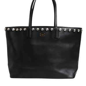 Dolce & Gabbana Black Crystal Leather Shopping Women Tote Bag
