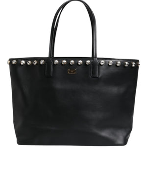 Dolce &amp; Gabbana Black Crystal Leather Shopping Women Tote Bag