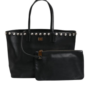 Dolce & Gabbana Black Crystal Leather Shopping Women Tote Bag