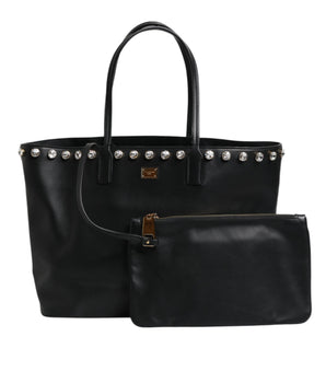 Dolce &amp; Gabbana Black Crystal Leather Shopping Women Tote Bag