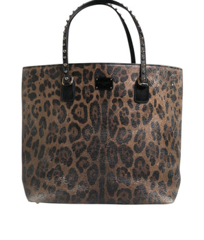 Dolce &amp; Gabbana Brown Black Calfskin Leopard Print Shoulder Tote Bag