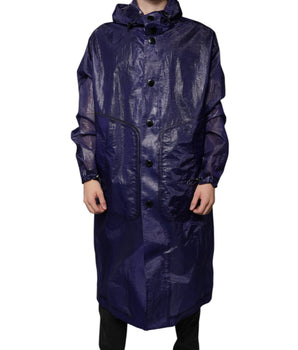 Dolce &amp; Gabbana Dark Blue Cotton Hooded Men Raincoat Jacket